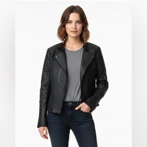 Theory Black Leather Moto Jacket Size Medium